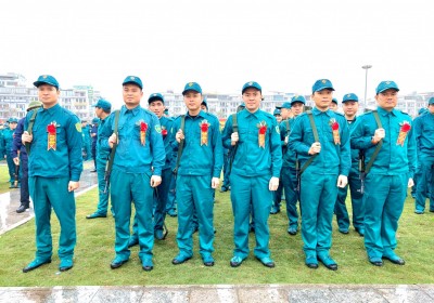 Đội hình, đội ngũ của lực lượng tự vệ Công ty tích cực tập luyện chuẩn bị cho Lễ ra quân huấn luyên năm 2024
