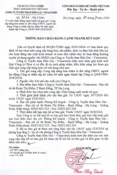 Thông báo mời chào hàng cạnh tranh rút gọn gói: Cung cấp hàng hóa chăm lo đời sống CBNV, người lao động nhân dịp kỷ niệm 64 năm ngày thành lập Công ty (20/8/1960 - 20/8/2024)